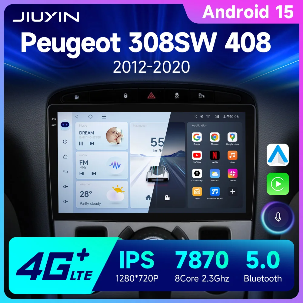 Radio multimedia Android de 9 pulgadas para Peugeot 308, 308 SW y 408
