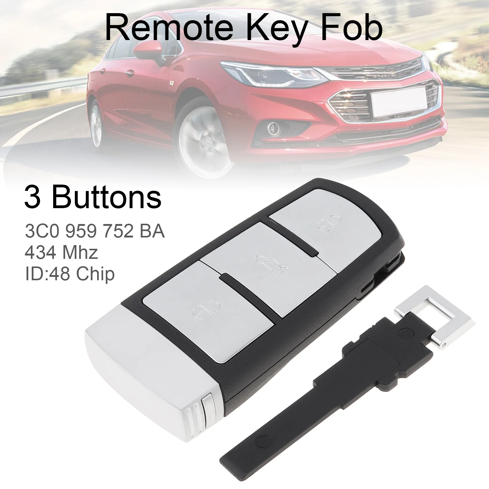 3C0959752BA Mando llave VW Passat B6/B7, 434 MHz, 3 botones