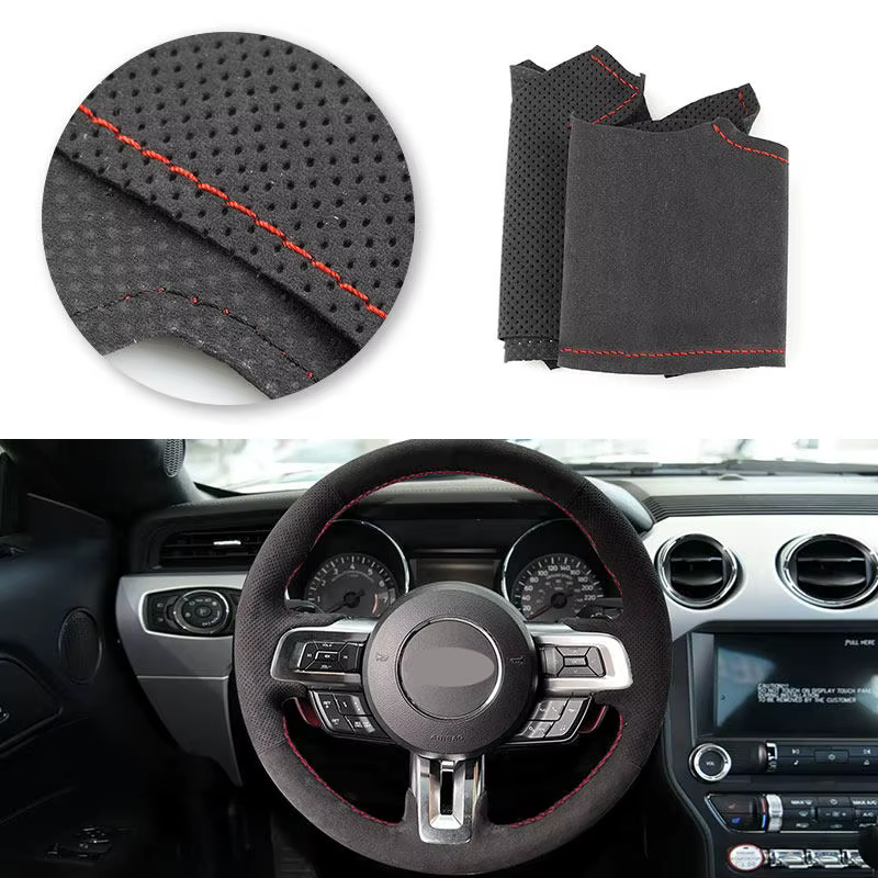Funda de volante de gamuza trenzada para Ford Mustang GT 2015-2021