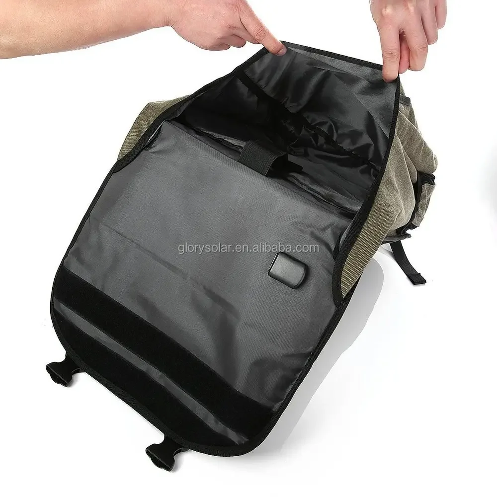 Vista del frontal y detalles de la mochila