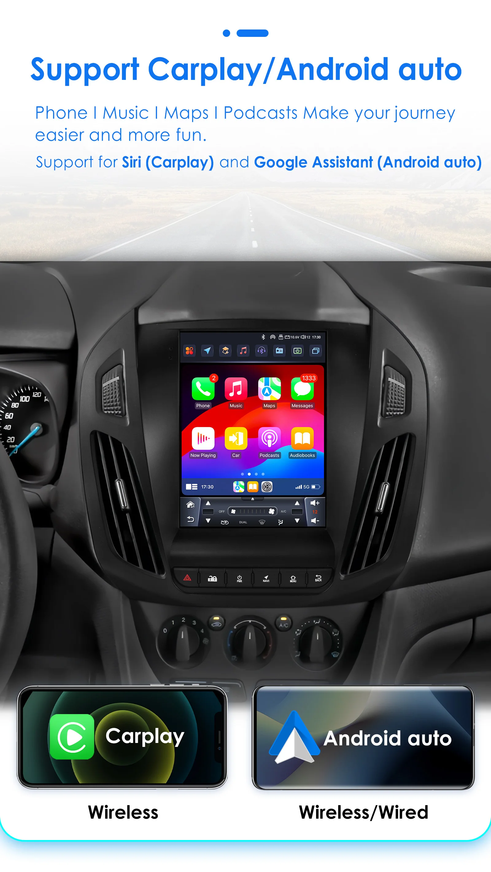 Hizpo-Radio con GPS para coche, reproductor Multimedia con Android 14, 9,7 pulgadas, Carplay, Navi, para FORD Transit, Tourneo, Connect, 2013-2018, estilo Tesla - imagen 2