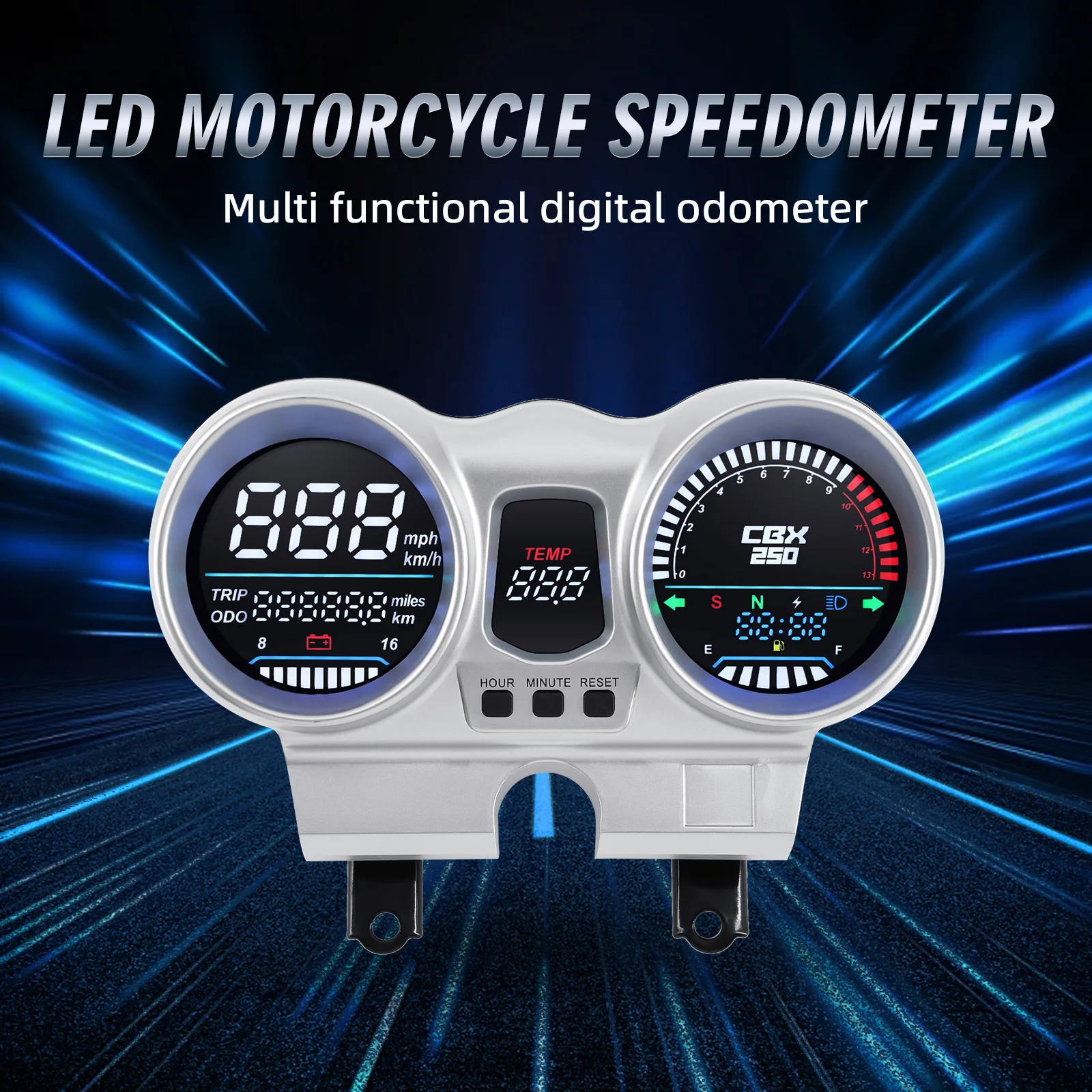 Velocímetro digital LCD con carcasa negra y lente ahumada