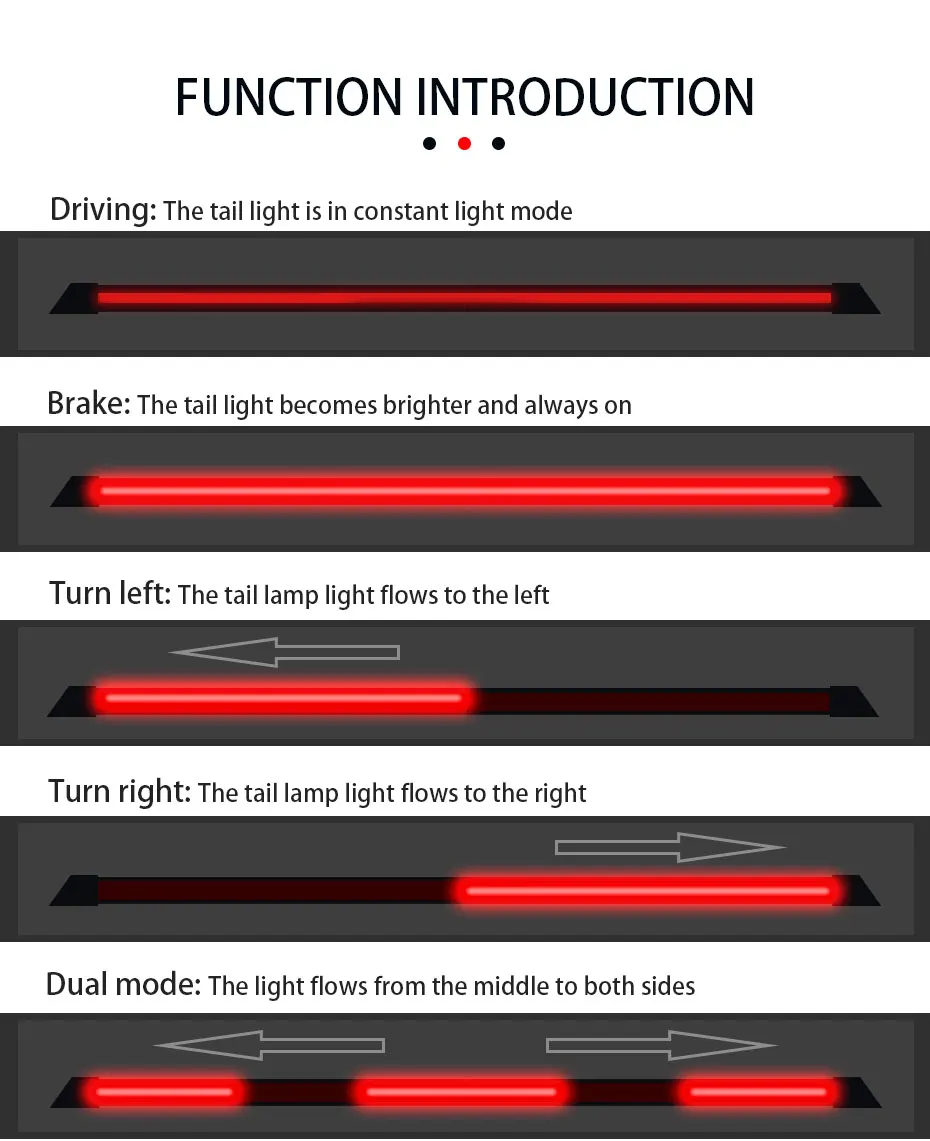 Iluminación trasera del coche mostrando la luz de freno y el intermitente en acción