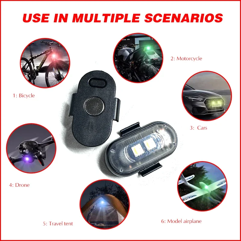 Mini luz LED anticolisión con carga USB de 8 colores para motocicleta y bicicleta, luces estroboscópicas para Dron de 5V, luz de señal de advertencia intermitente - imagen 5
