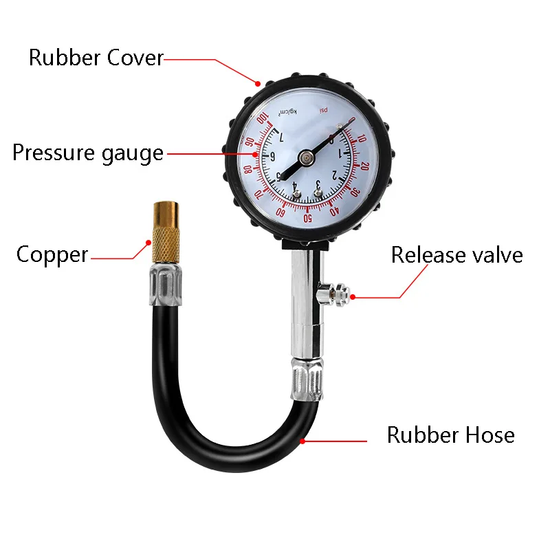 Medidor de presión de neumáticos 0-100 Psi tubo largo – coche y moto - imagen 5