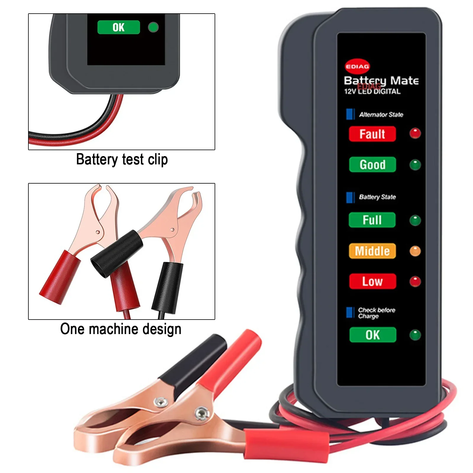 Probador de batería 12V con pantalla LED y prueba de alternador - imagen 4
