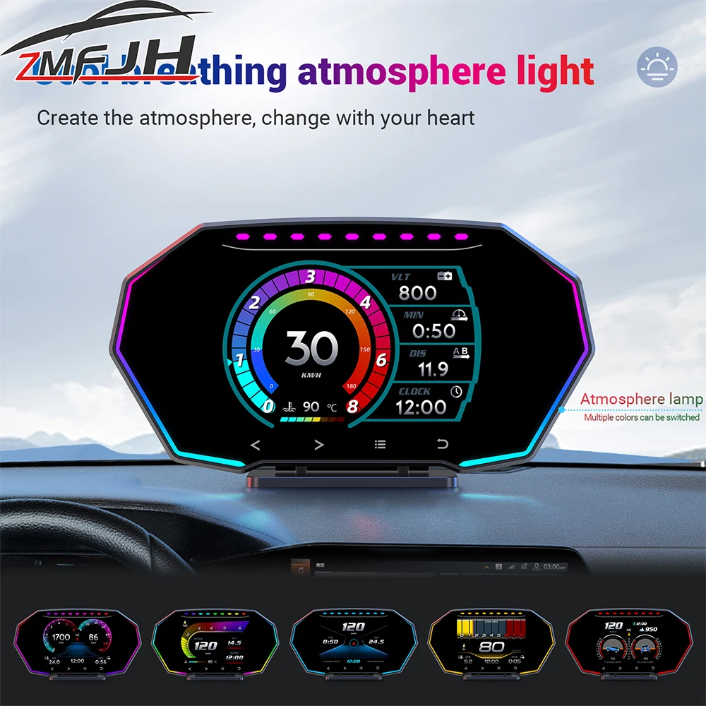 Pantalla HUD para coche OBD + GPS con RPM, velocidad y temperatura