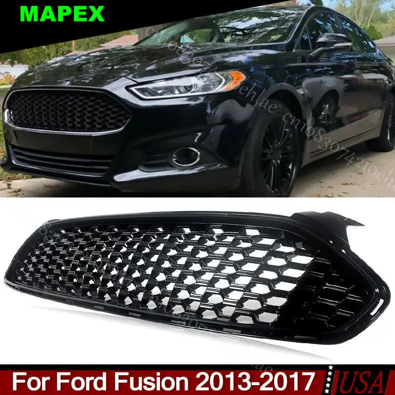 Rejilla frontal tipo panal negra brillante para Ford Fusion 2013-2017