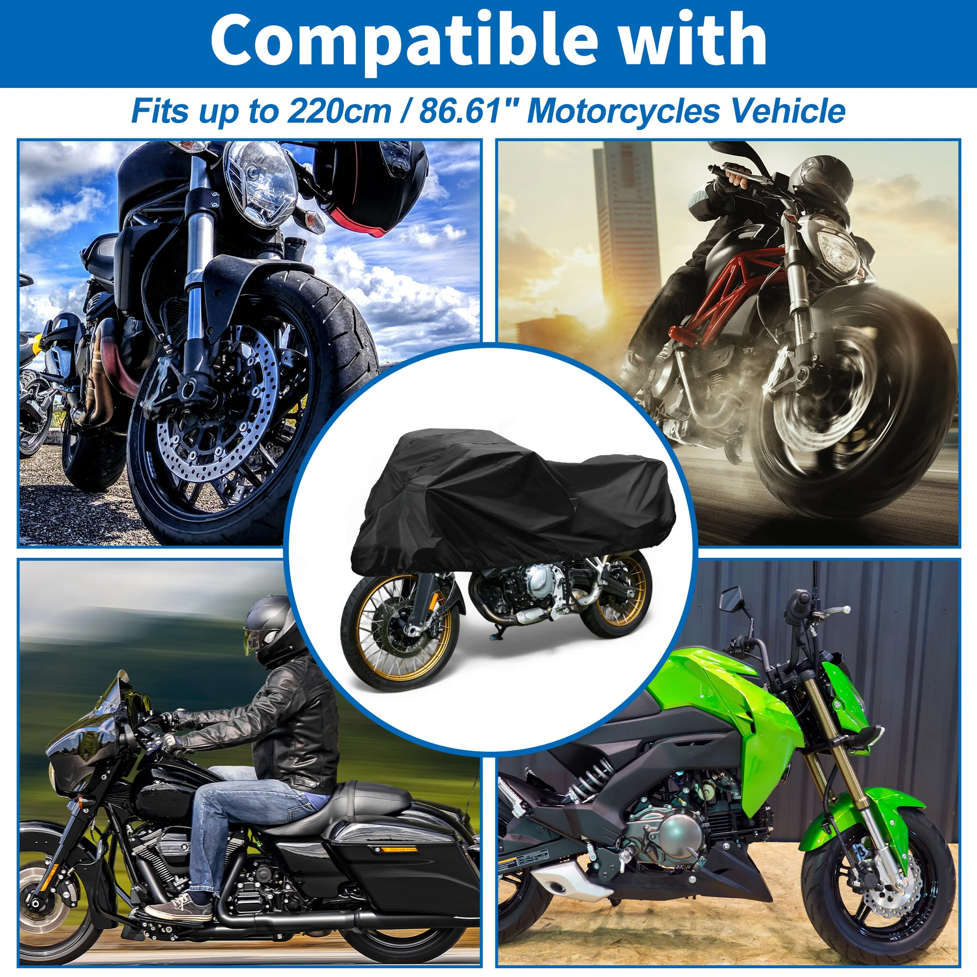 Funda para moto impermeable UXCELL 420D-PU negra y plateada - imagen 4