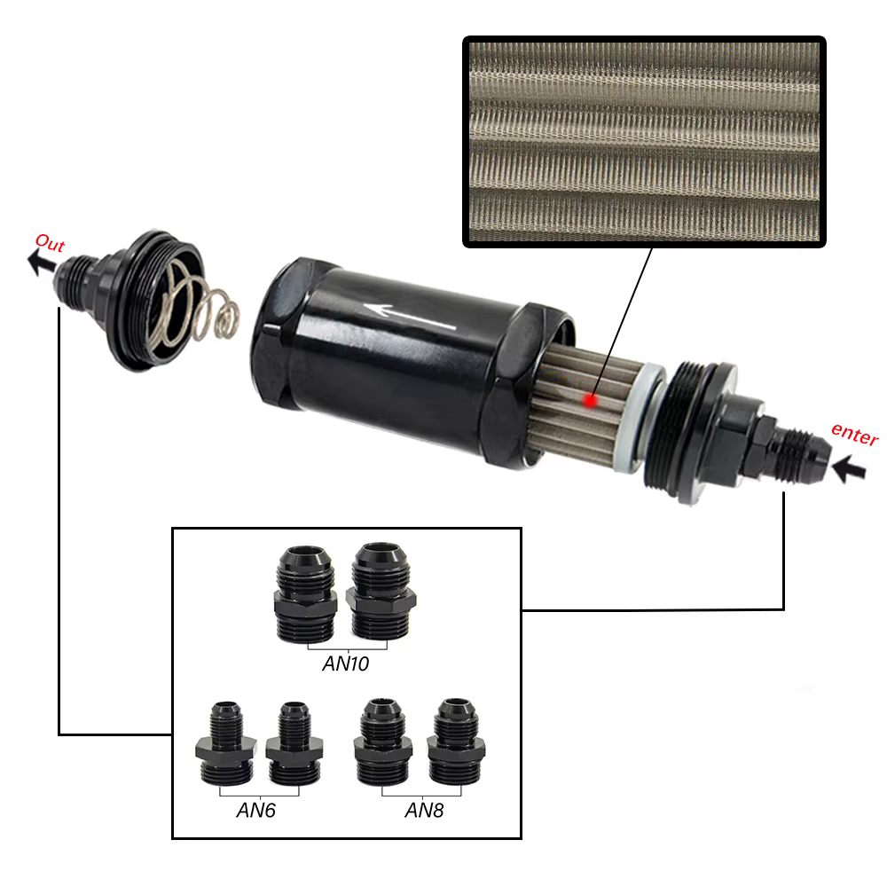 Filtro combustible E85 acero inoxidable AN6 AN8 AN10 - imagen 3