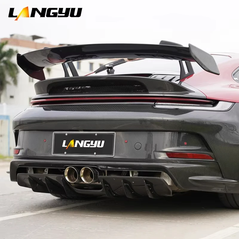 Piezas de coche Langyu, labio difusor trasero de fibra de carbono seco para Porsche 911 992 Carrera, placa protectora inferior estilo GT3 mejorada - imagen 5