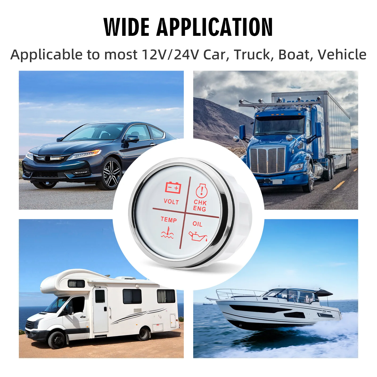Medidor 52mm 4 en 1: voltaje, aceite, agua y check motor - imagen 4