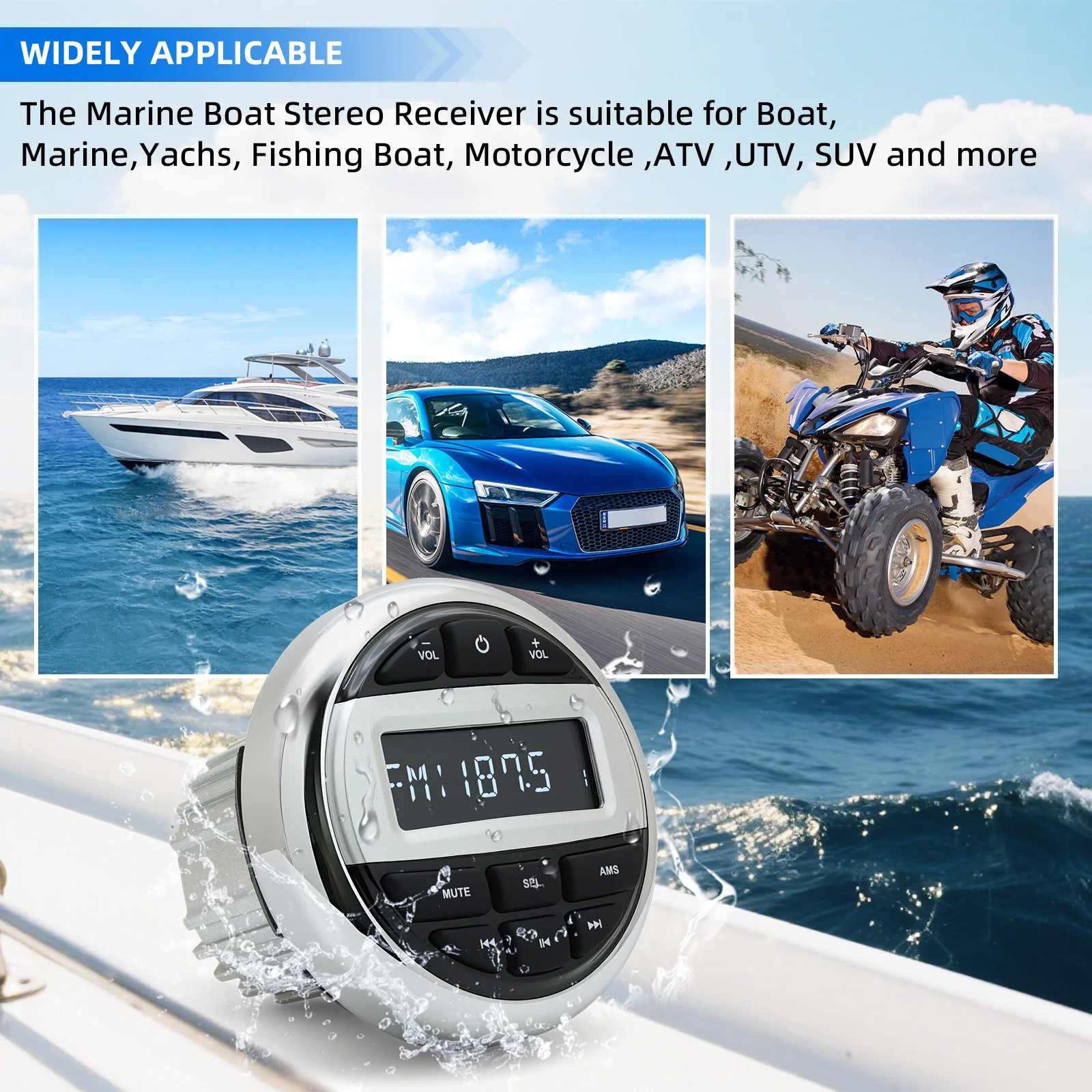 Reproductor multimedia Bluetooth impermeable UTV ATV RZR - imagen 3