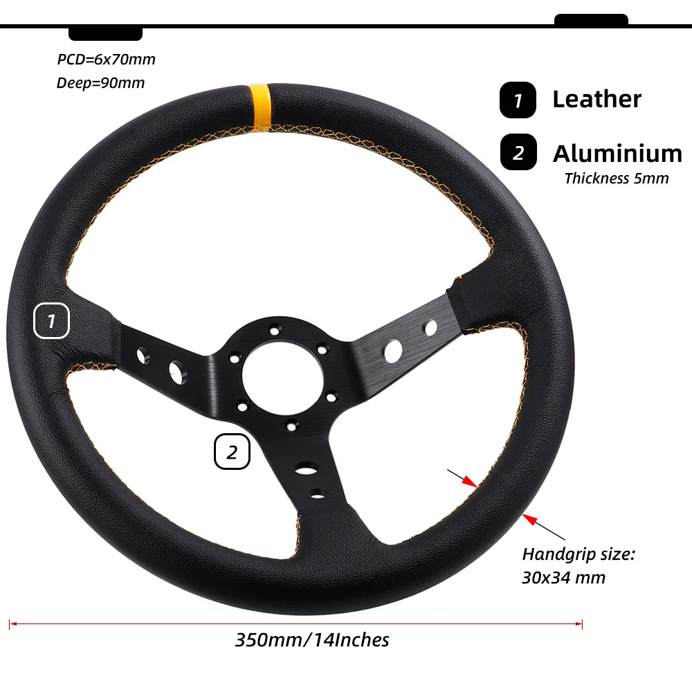 Volante deportivo cuero 350mm universal – tuning y competición - imagen 2