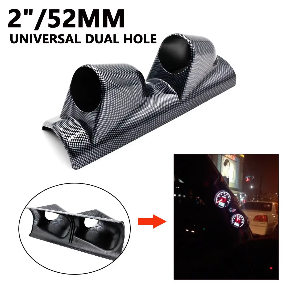 Soporte medidores 52mm pilar A universal negro – base instrumentación coche - imagen 2
