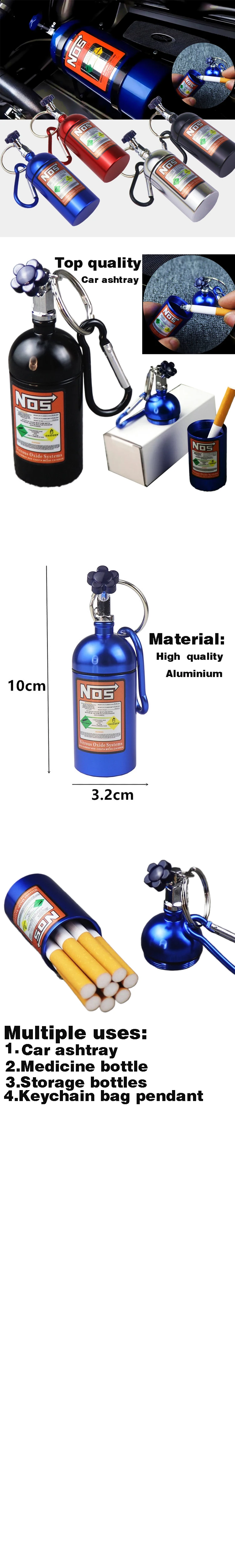 Cenicero multifuncional de aluminio con diseño tipo botella y llavero