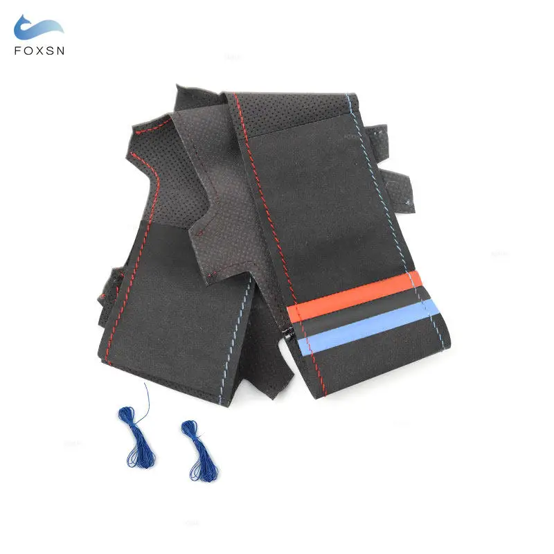 Funda de volante BMW M Sport de ante con franjas rojas y azules - imagen 2