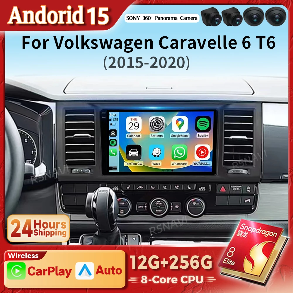 Radio Android 15 2K con CarPlay y Android Auto para VW Caravelle T6