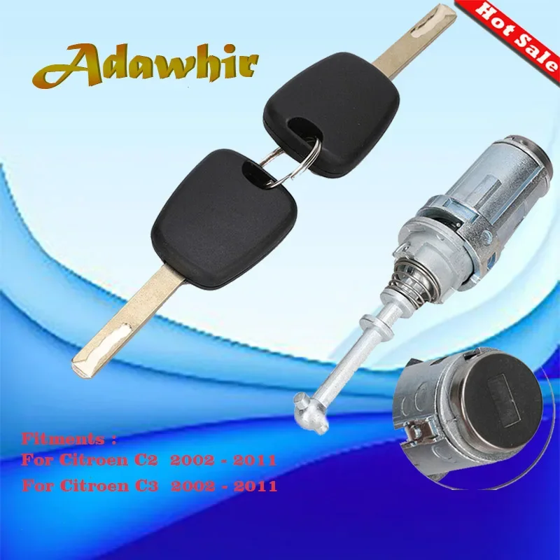 Barril de cerradura de puerta delantera izquierda de coche para Citroen C2 C3 2002-2010 con 2 llaves 9170T9