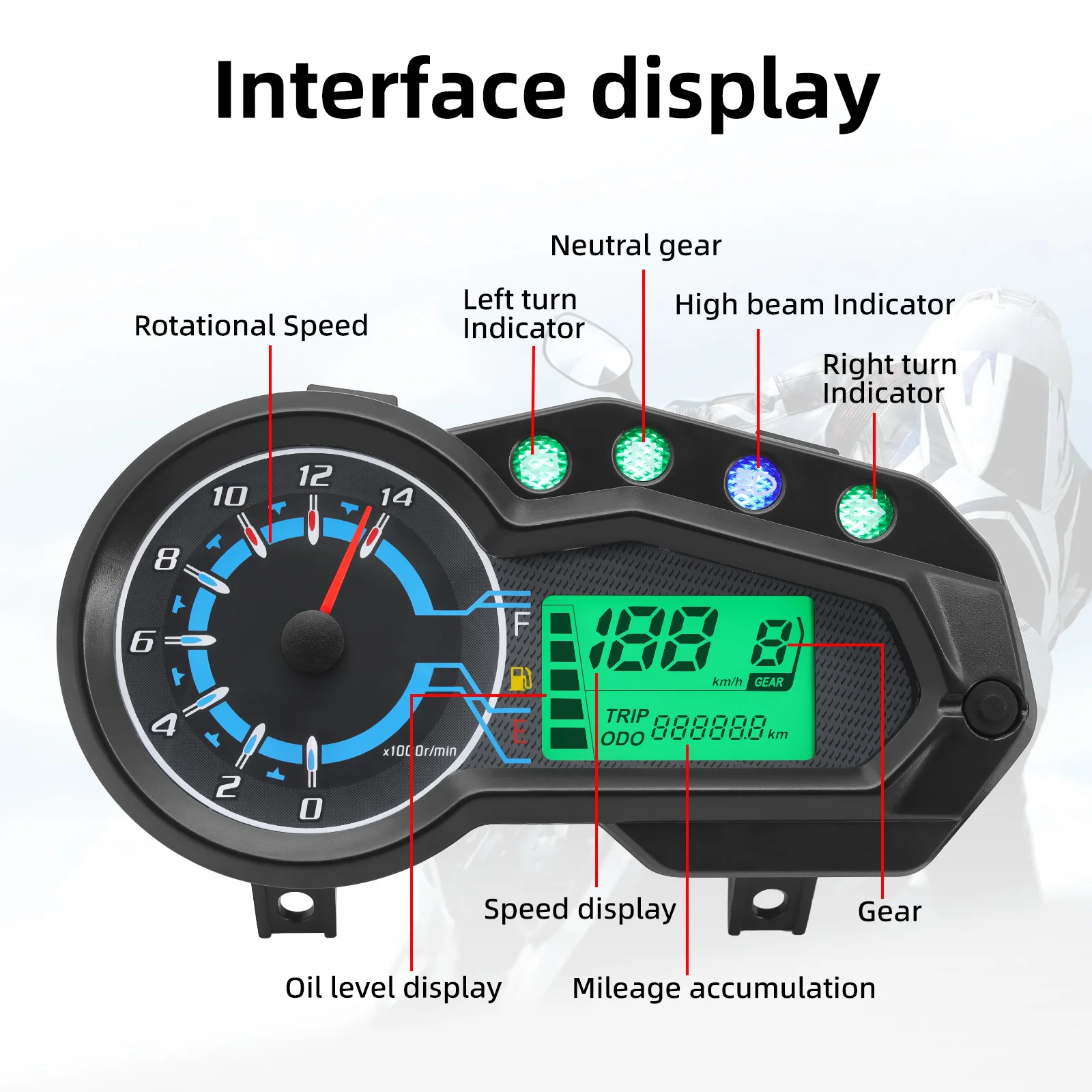 For Freedom CR1 velocímetro LCD con tacómetro LED para motocicleta - imagen 4