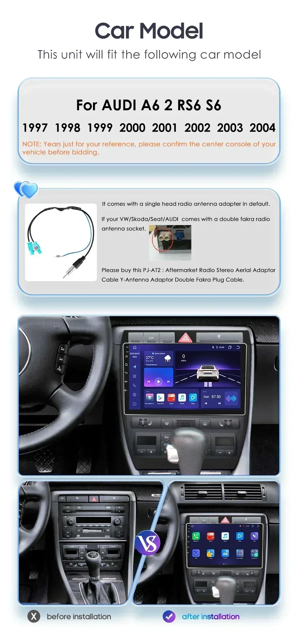 Hizpo Radio 2 DIN con CarPlay y GPS – Audi A6 C5 (1997-2004) - imagen 3