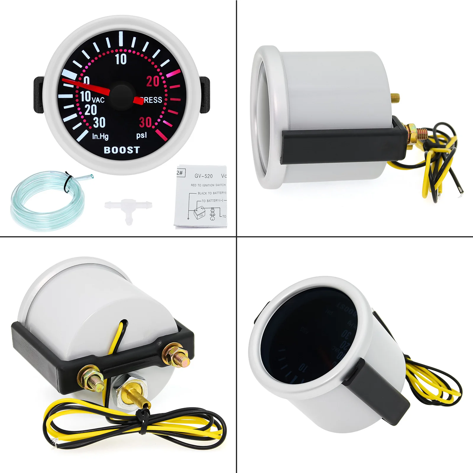 Manómetro presión turbo 52mm 2 bar lente ahumada LED blanco - imagen 2