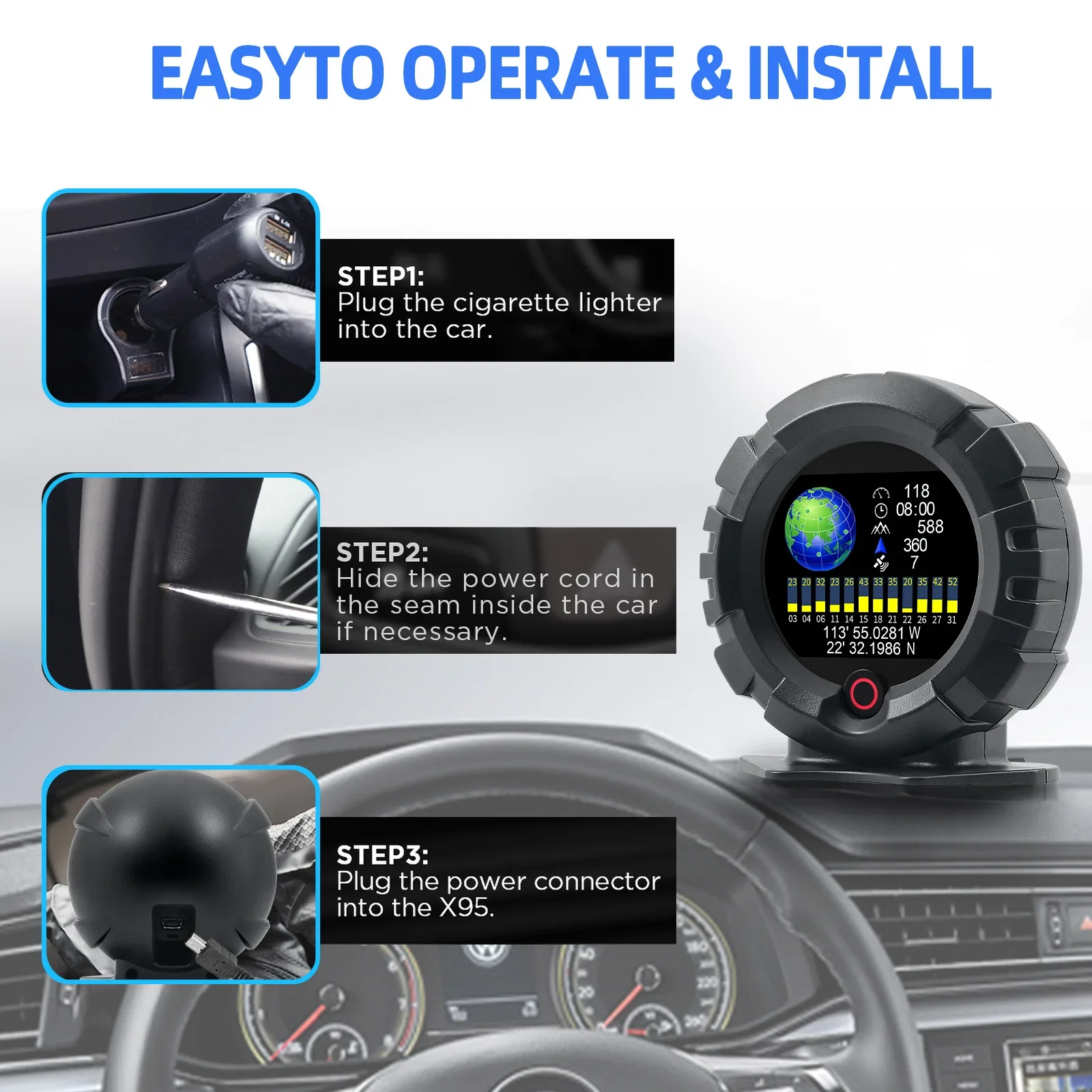 Vista del sensor GPS y cableado del X95