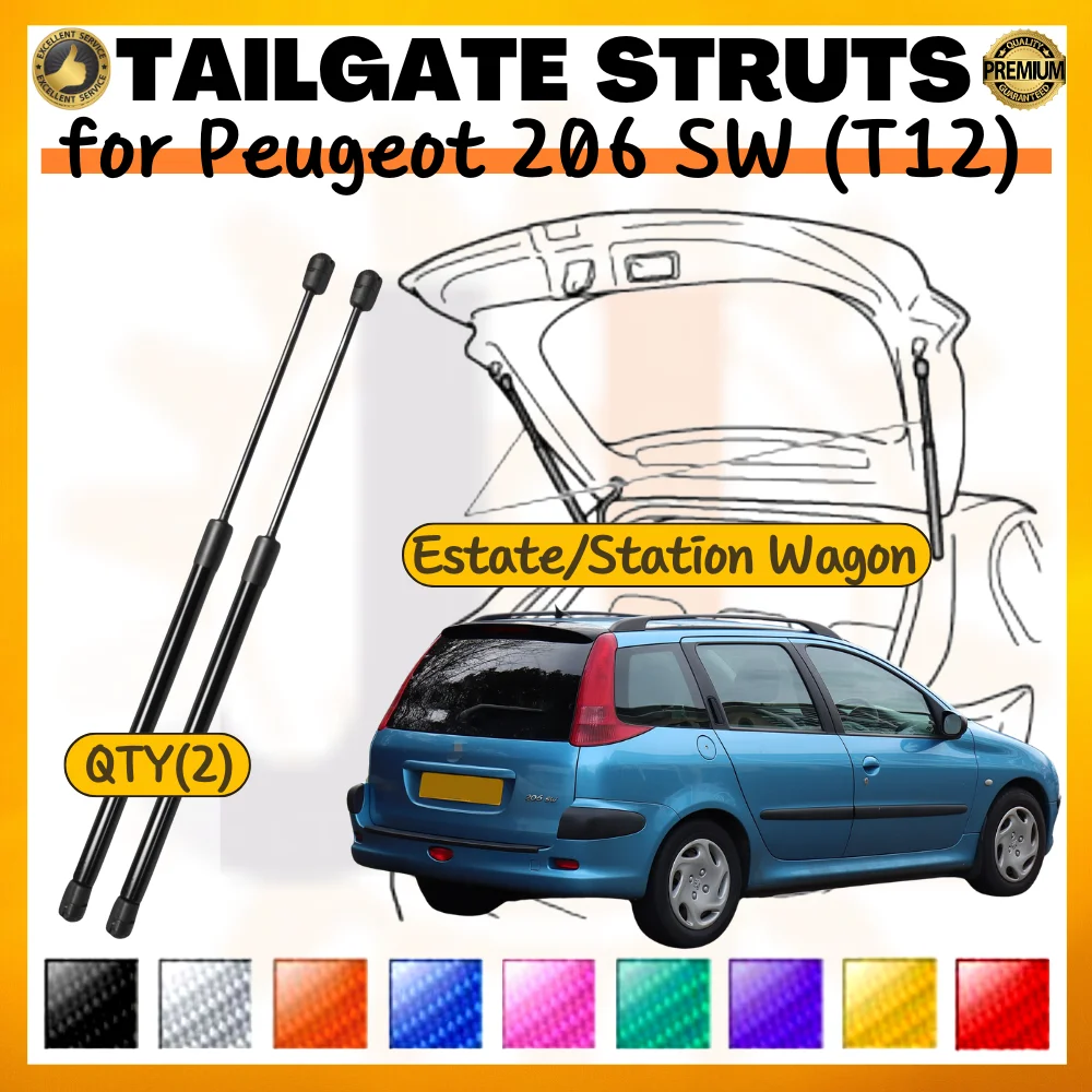 Puntales de maletero Peugeot 206 SW T12 soporte puerta trasera