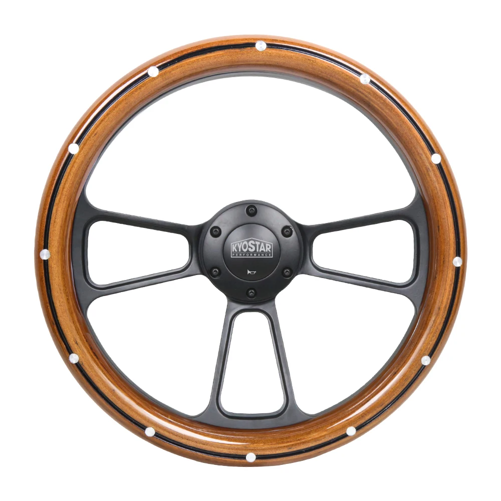 Volante deportivo de caoba real con remaches de aluminio 14" semienvolvente negro - imagen 5