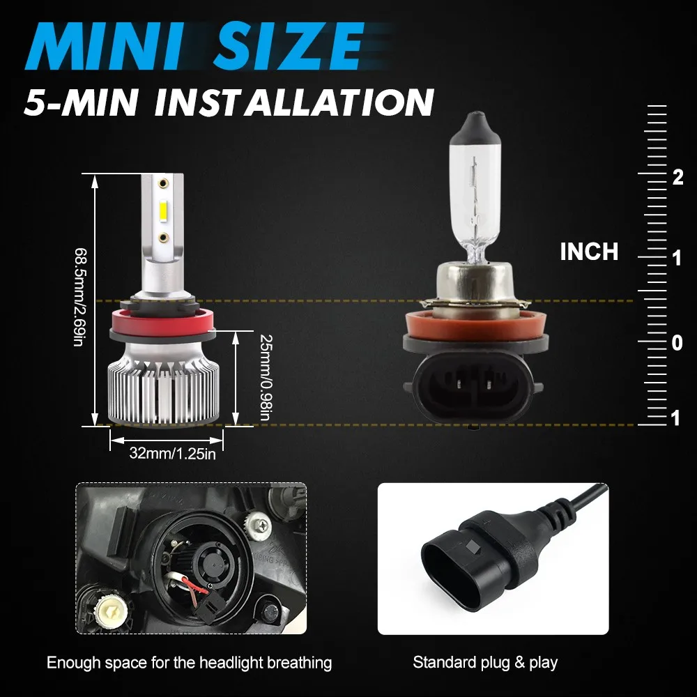 Bombillas LED faros antiniebla Bevinsee H7 H4 H11 9005 para coche - imagen 3