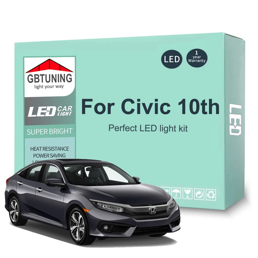 Kit de bombillas LED para Interior Canbus, 12 Uds., para Honda Civic 10. a generación 10 MK10 Sedan Touring Hatch 2016 2017 2018 2019 2020 2021 2022