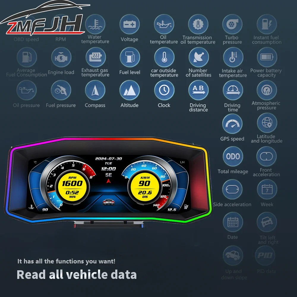 AD Pantalla HUD con OBD y GPS dual, alarma y ordenador a bordo