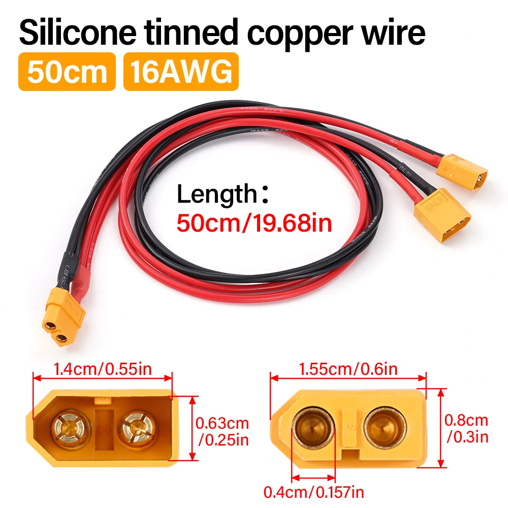 Cable extensión XT60 hembra-macho de silicona 16AWG para batería - imagen 4