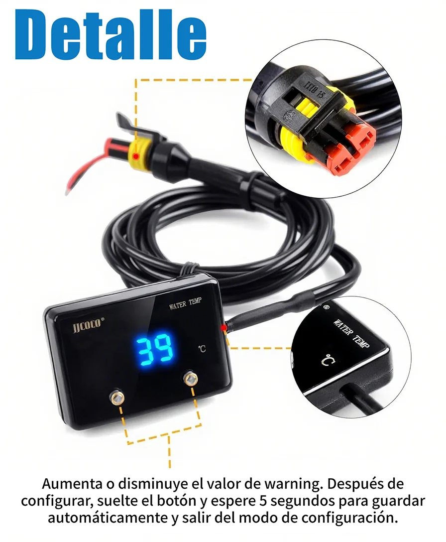 Medidor digital temperatura agua JJCOCO con sensor 1/8 NPT y alarma - imagen 3