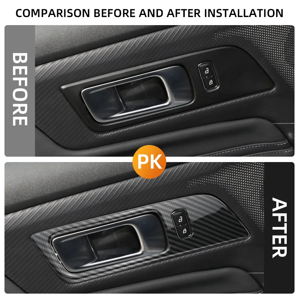 Embellecedores manijas interiores Ford Mustang 2016-2022 fibra carbono - imagen 2