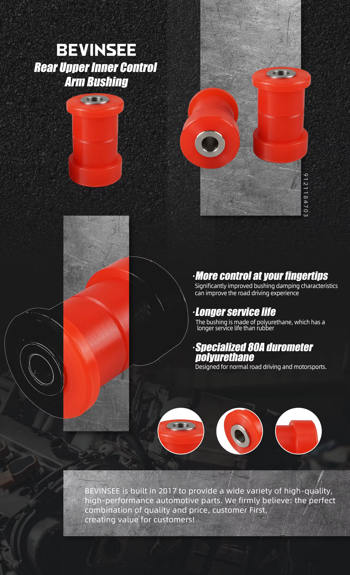 Buje BEVINSEE de poliuretano para el brazo de control superior trasero