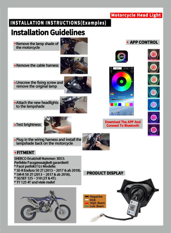 Anillo LED inteligente Bluetooth para moto Sherco Dirt Bike - imagen 2