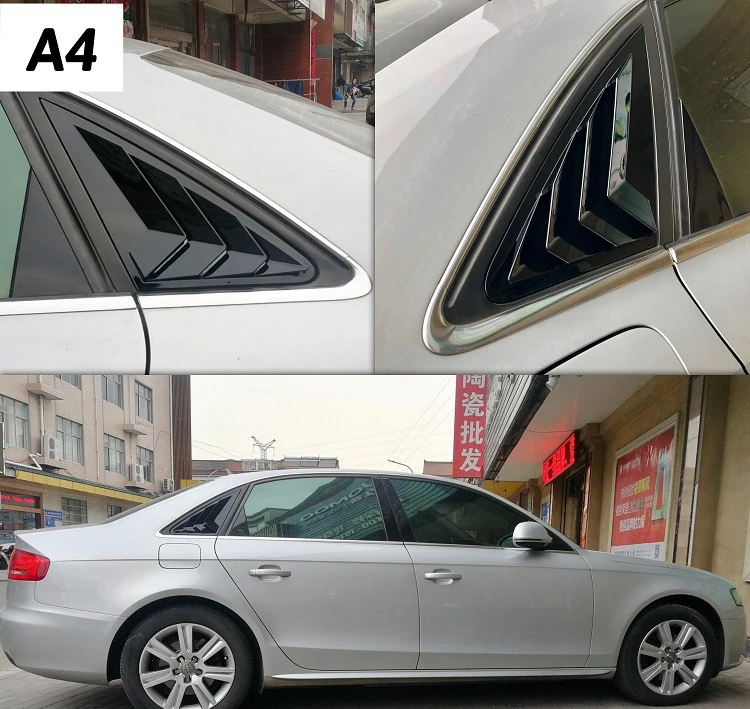Guardabarros de ventana trasera TT negro brillante instalado en un vehículo Audi