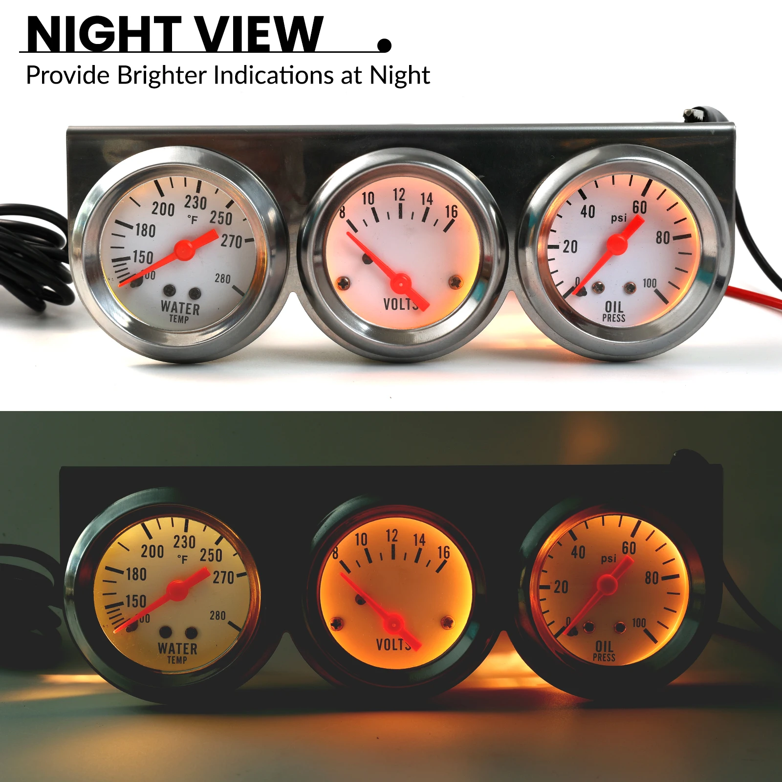 Kit triple reloj 52mm cromado: temperatura, presión aceite, voltímetro - imagen 4