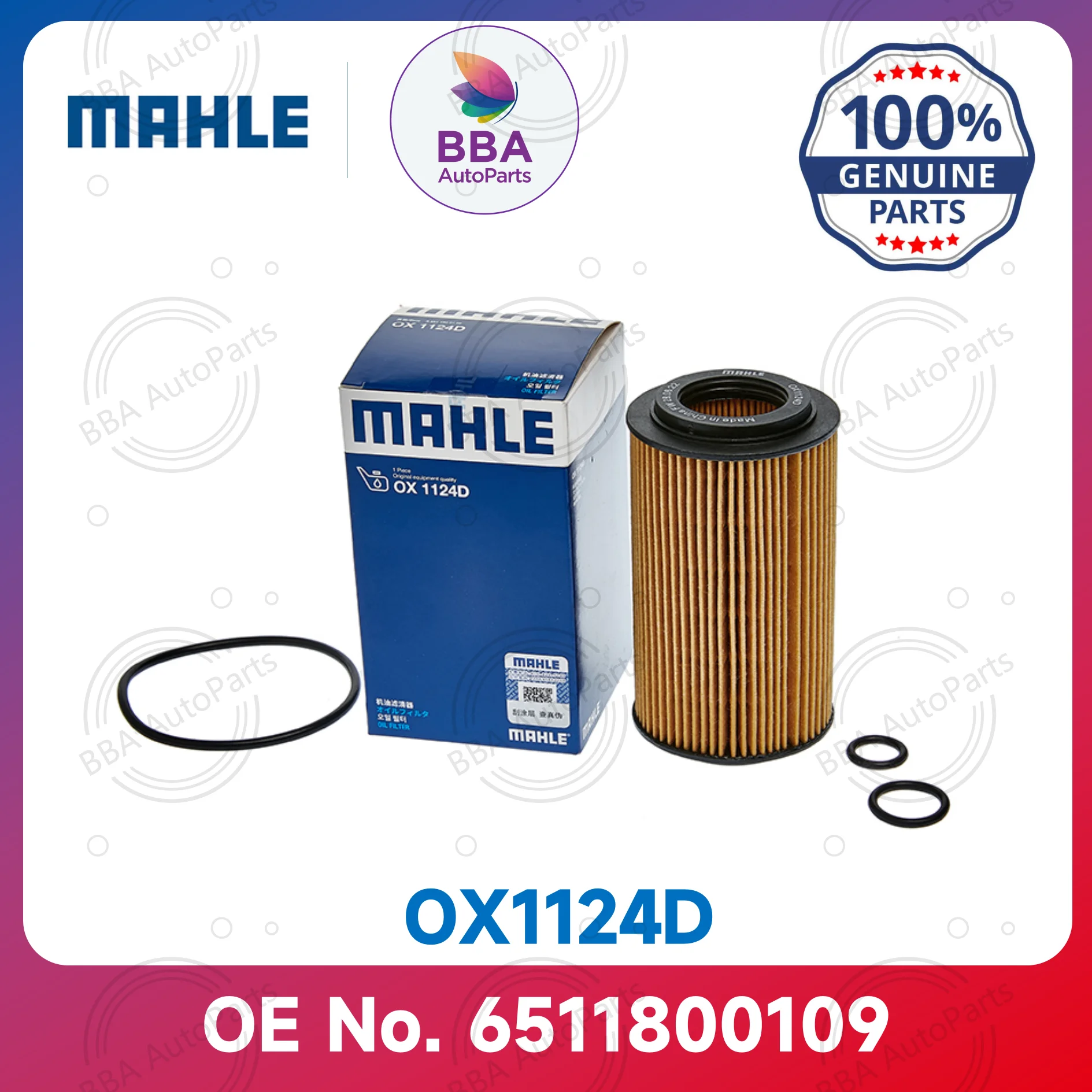 Filtro de aceite Mahle OX1124D para Mercedes-Benz GLE 300d A6511800109