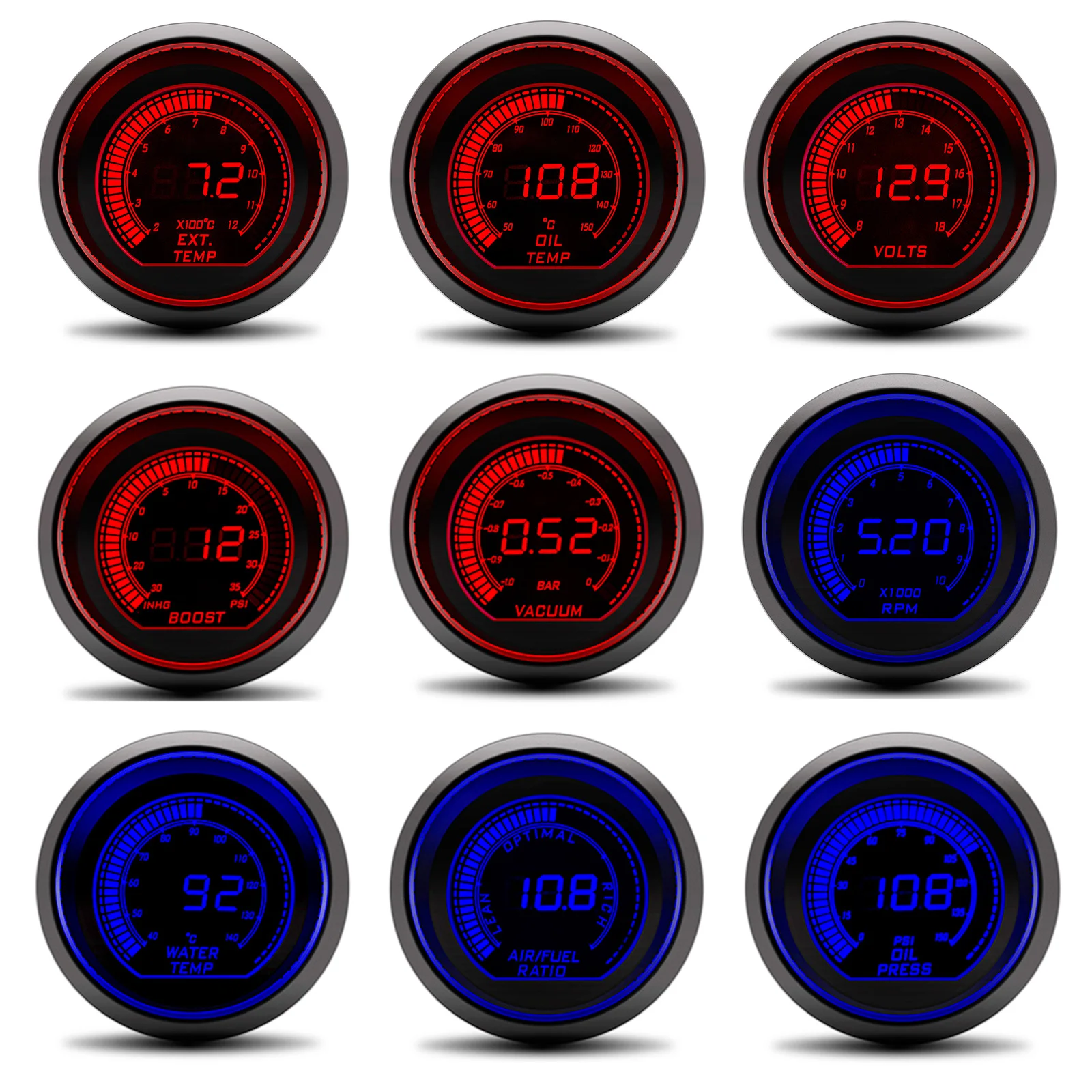 Medidor digital doble color rojo azul para motor preparación - imagen 2