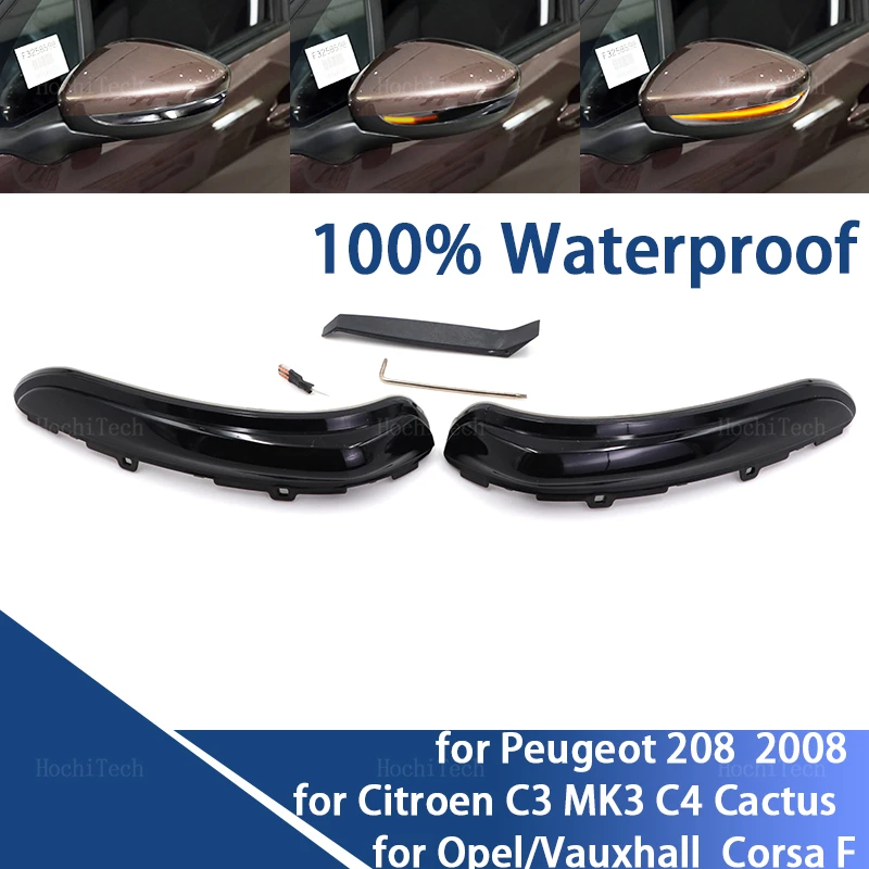 Intermitente dinámico de señal de giro, luz indicadora de espejo lateral para Peugeot 208, 2008, 12 '-22, Citroen C3, MK3, C4, Cactus, Opel, Corsa F