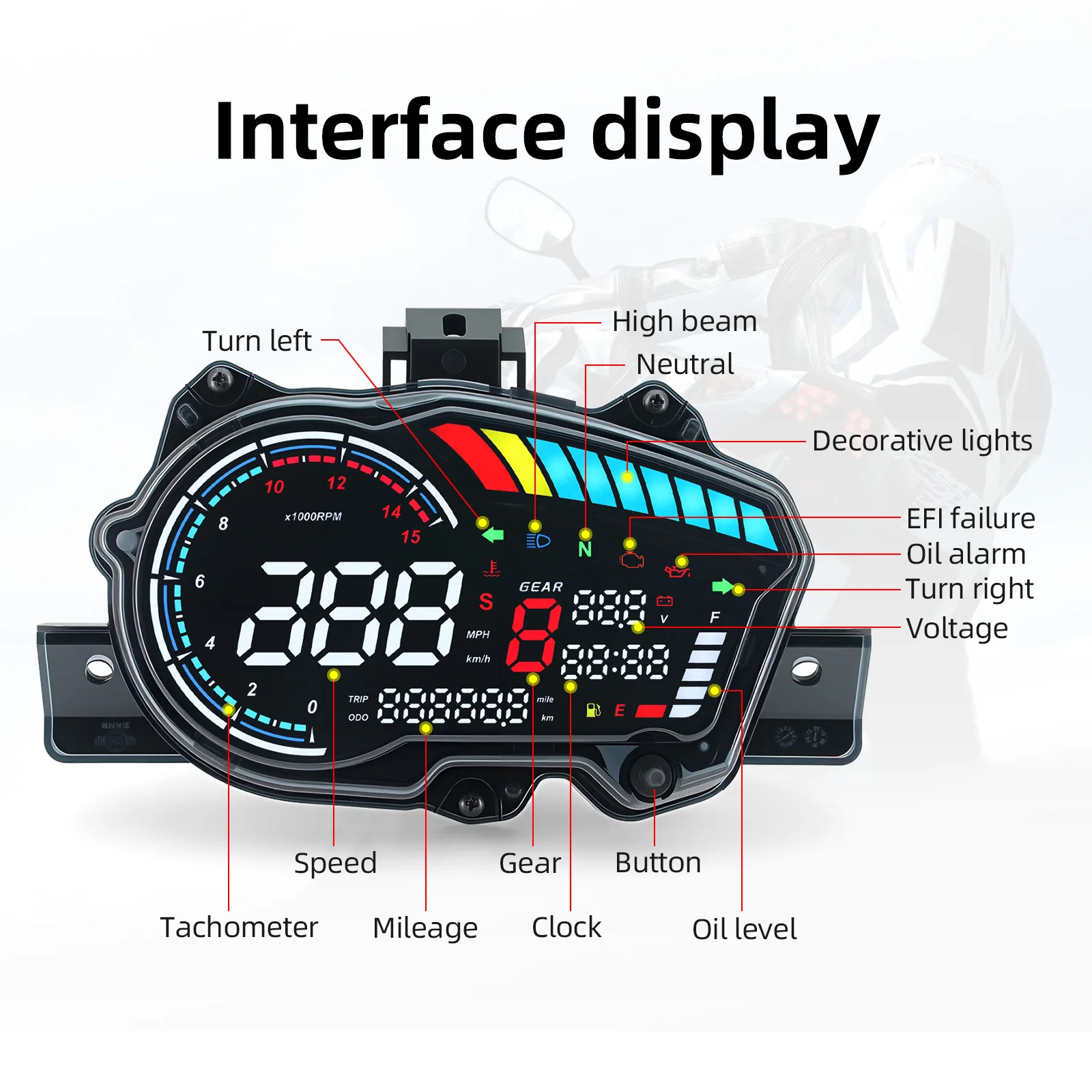 Tacómetro digital LED con velocímetro RPM – YAMAHA Y15 V1 - imagen 5