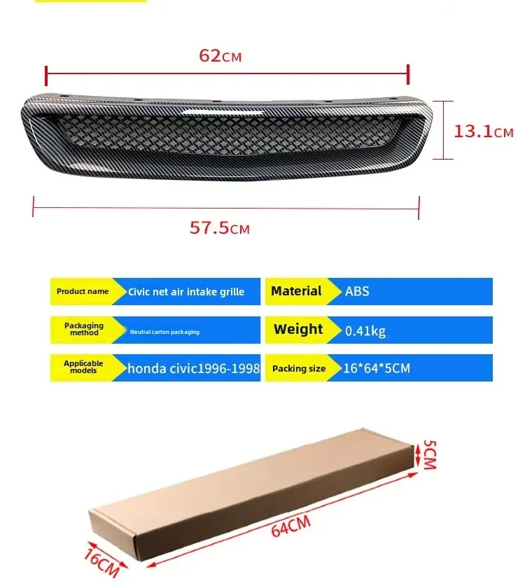 Rejilla de capó frontal ABS negro para Honda Civic