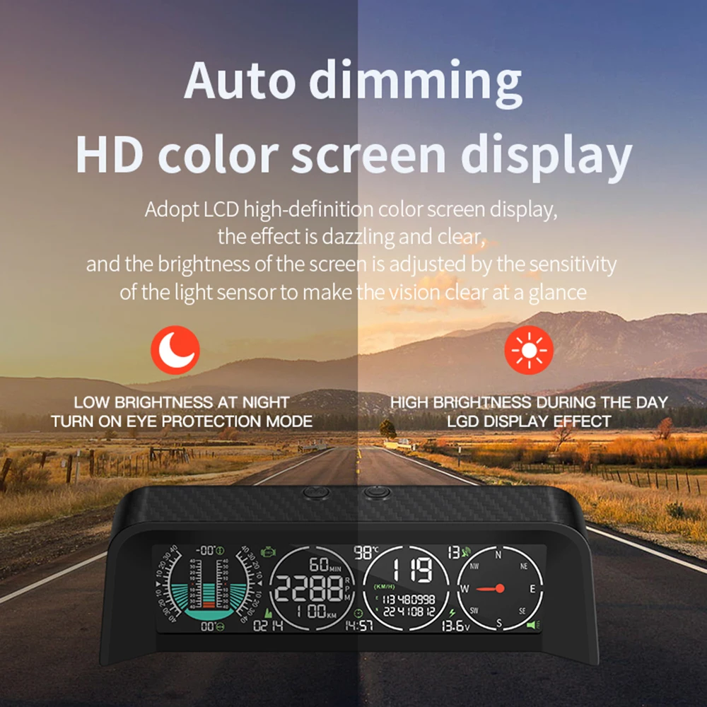 X92 pantalla frontal inteligente para coche HUD inclinómetro inteligente GPS Monitor de presión de neumáticos LCD Didplay velocímetro Digital brújula - imagen 4