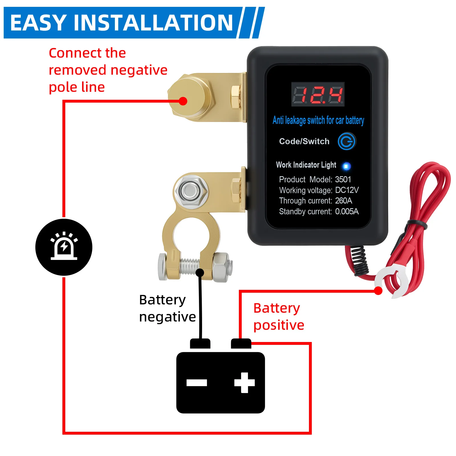 Desconectador de batería remoto 12 V 260 A para coche y camión - imagen 3