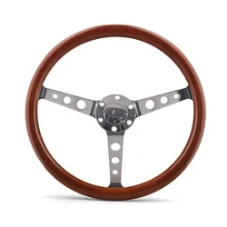Volante clásico de madera maciza con botón de bocina e inox para coche