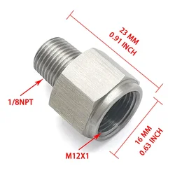Adaptador manómetro de aceite acero inox 1/8NPT macho a M12x1.0