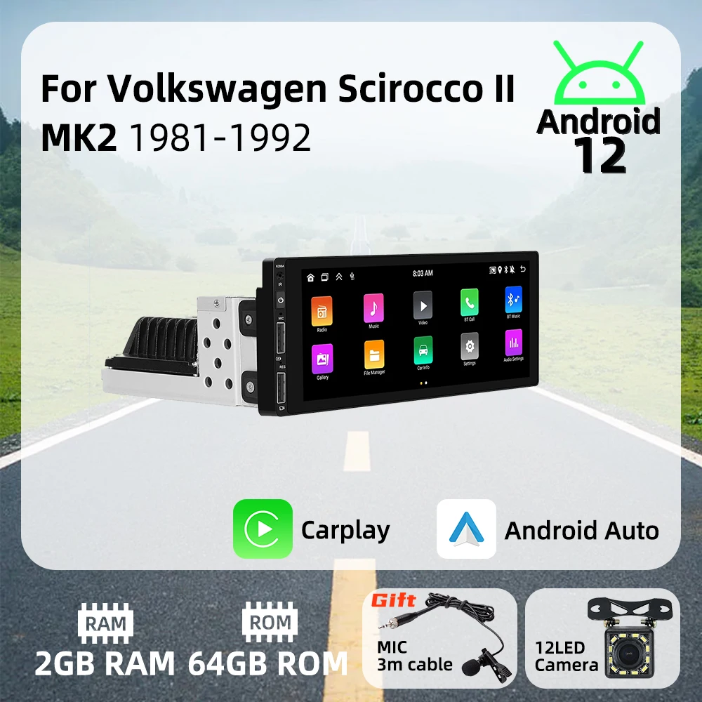 Autoradio Android CarPlay 1 Din estéreo para Volkswagen Scirocco MK2