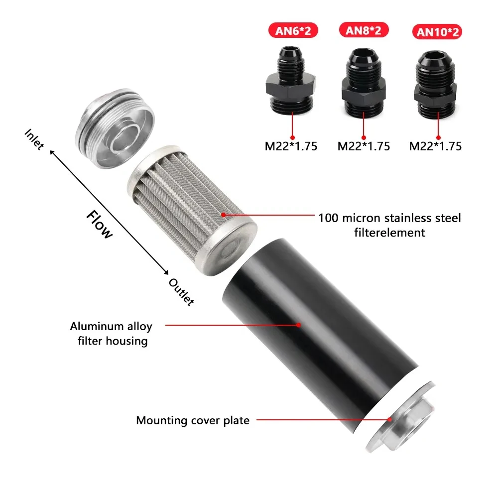 Filtro de combustible en línea universal y lavable con adaptadores AN - imagen 3
